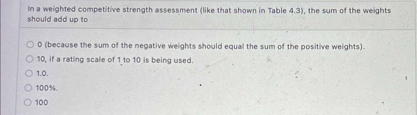  In a weighted competitive strength assessment (like that shown in Table