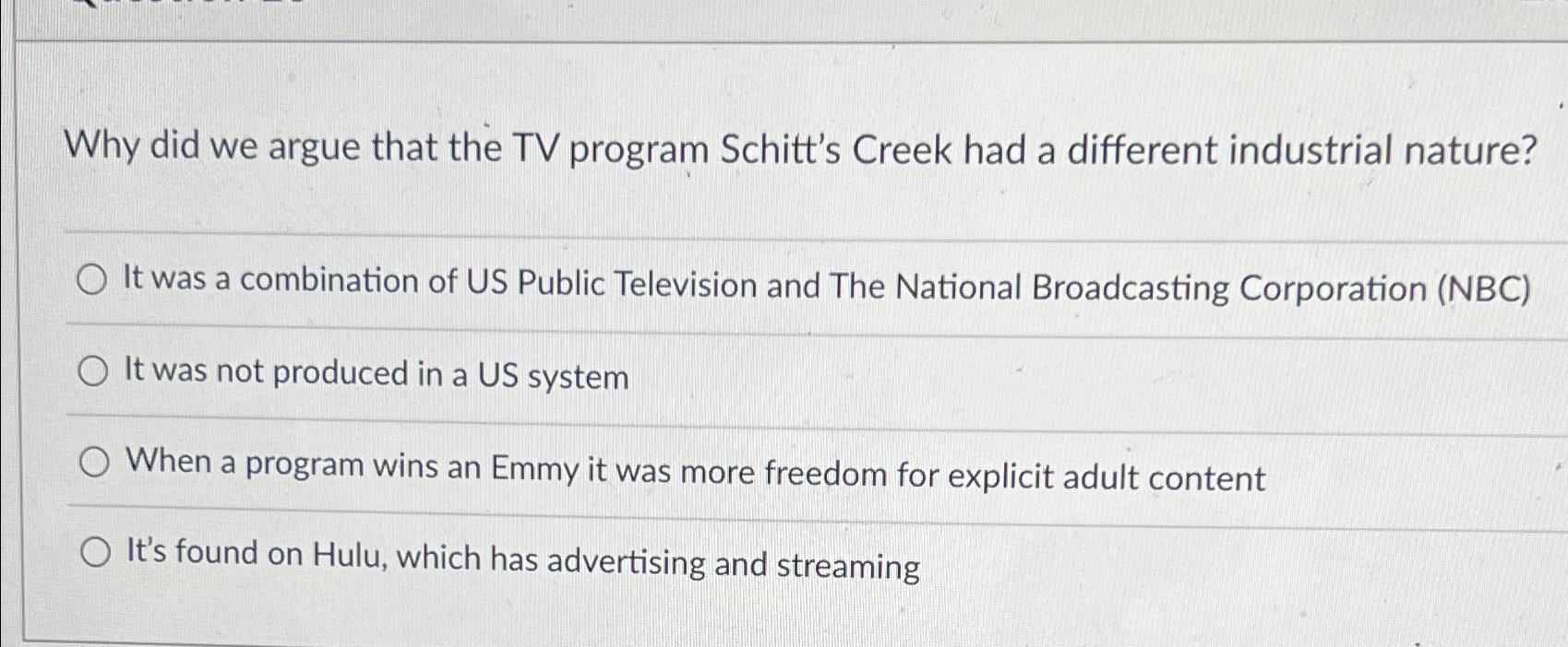  Why did we argue that the TV program Schitt's Creek had