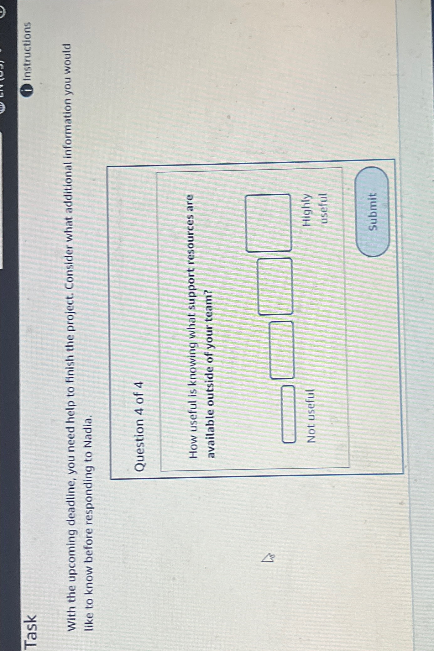  Task Instructions With the upcoming deadline, you need help to finish