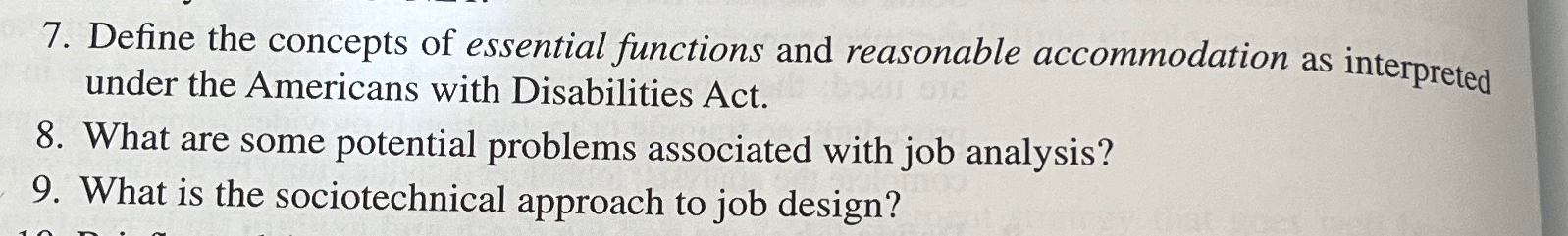  Answer7 and 9Define the concepts of essential functions and reasonable accommodation
