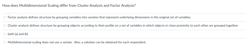  How does Multidimensional Scaling differ from Cluster Analysis and Factor Analysis?