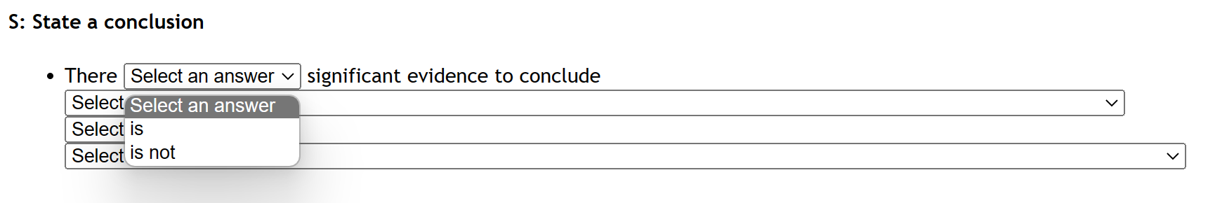answer v = Select an answer v Select an answer All stat