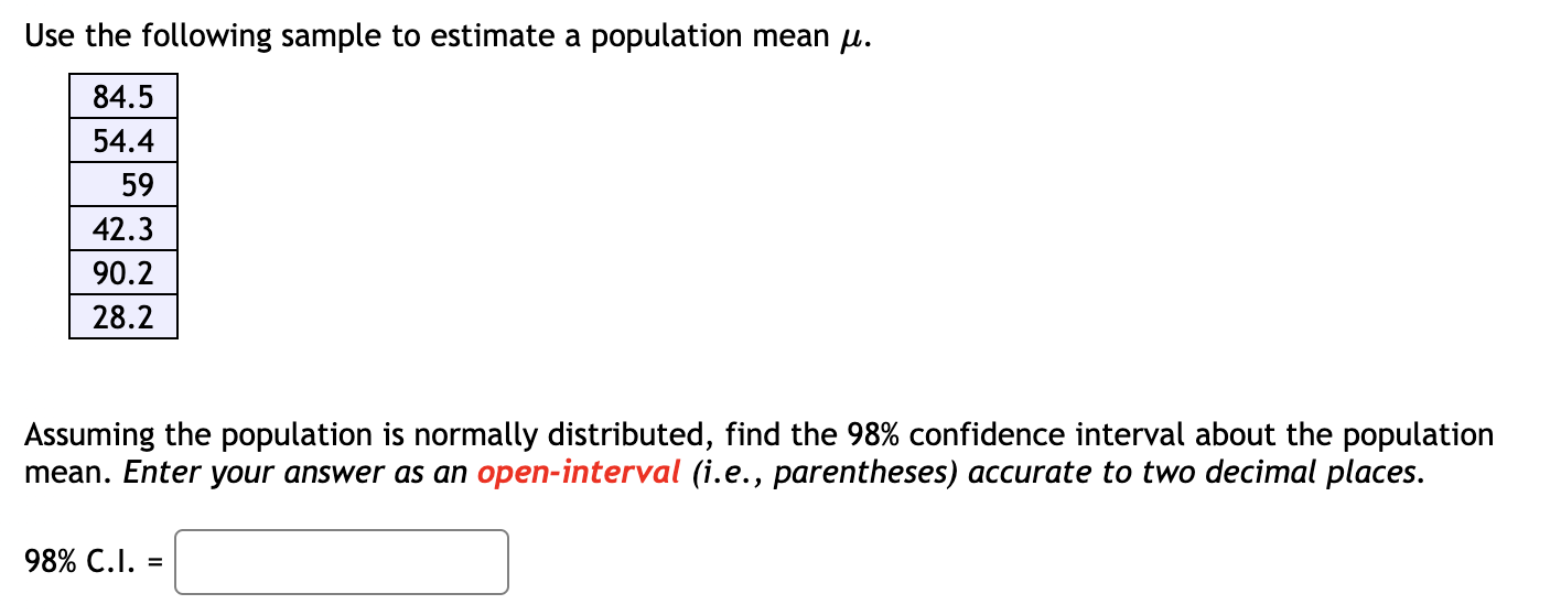Please help answer. ten Use the following sample to estimate a population