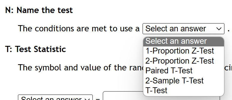 Part a.) HYPOTHESIS TEST P: Parameter What is the correct parameter symbol