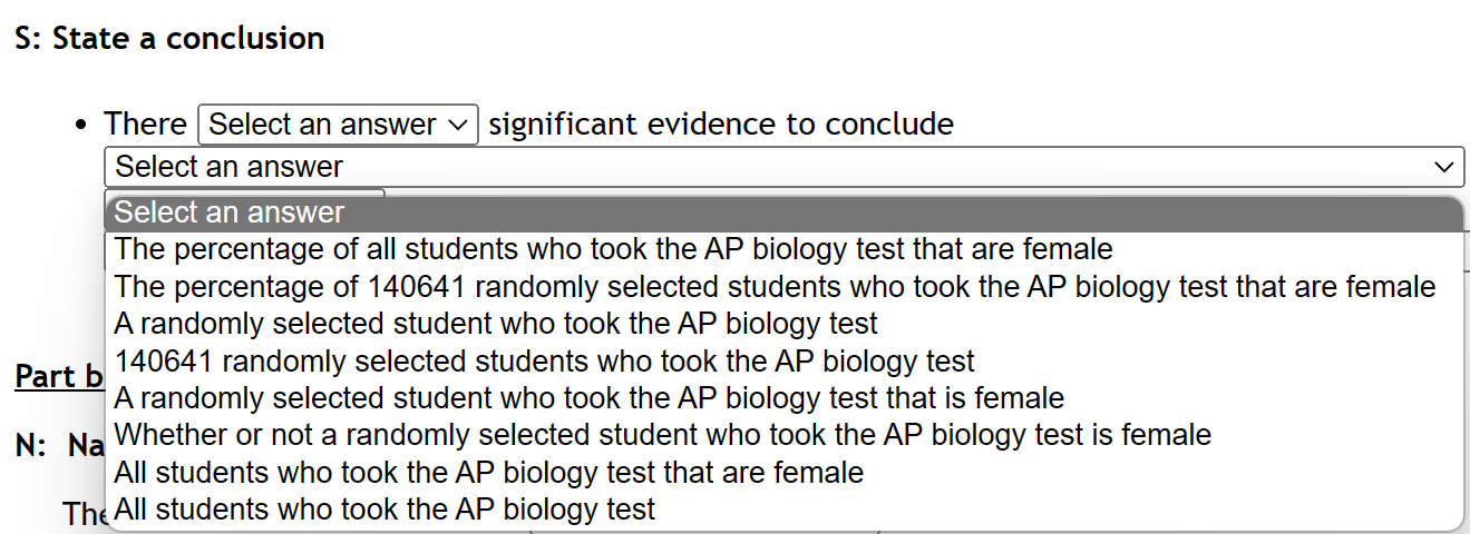 selected students who took the AP biology test that are female A