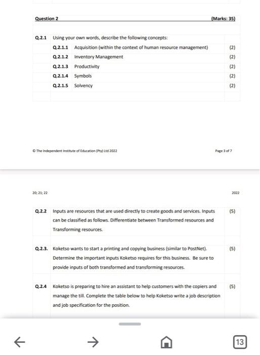 K Question 2 Q.2.1 Using your own words, describe the following concepts: