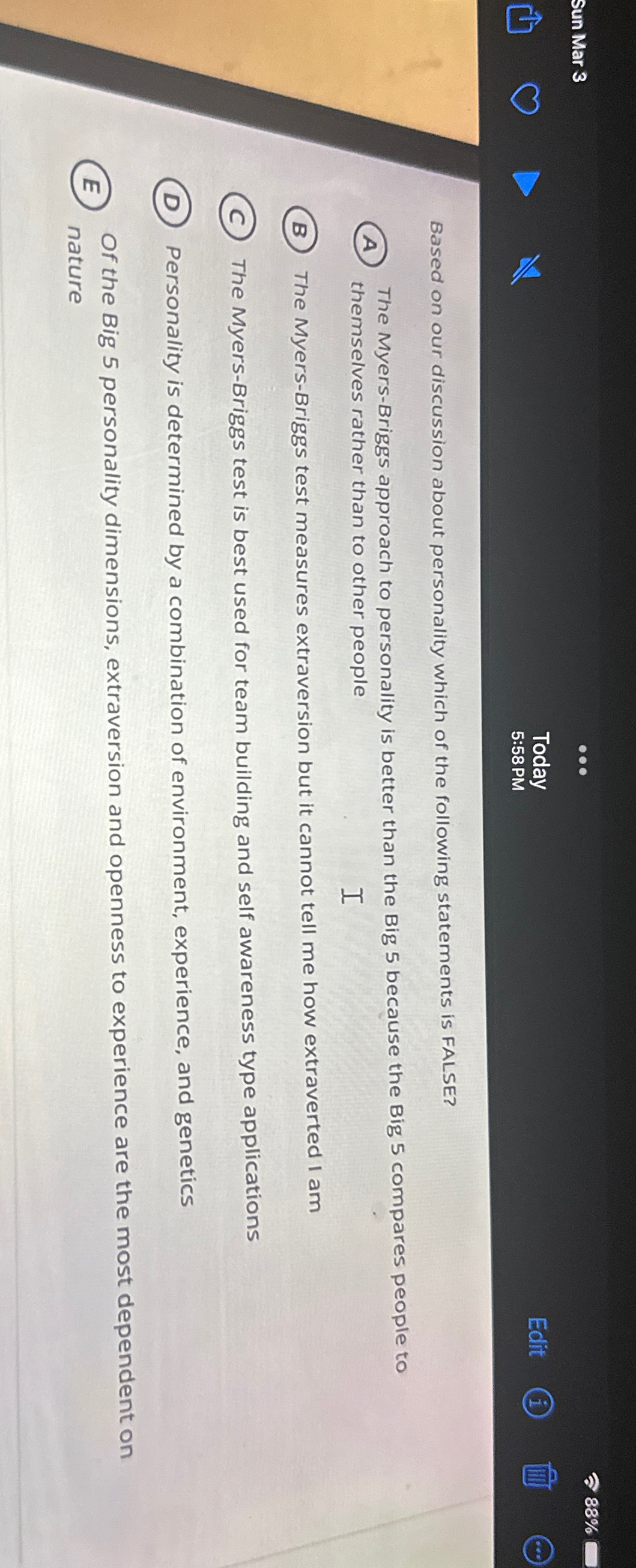  Sun Mar 3 Today Edit 88% 5:58 PM Based on our