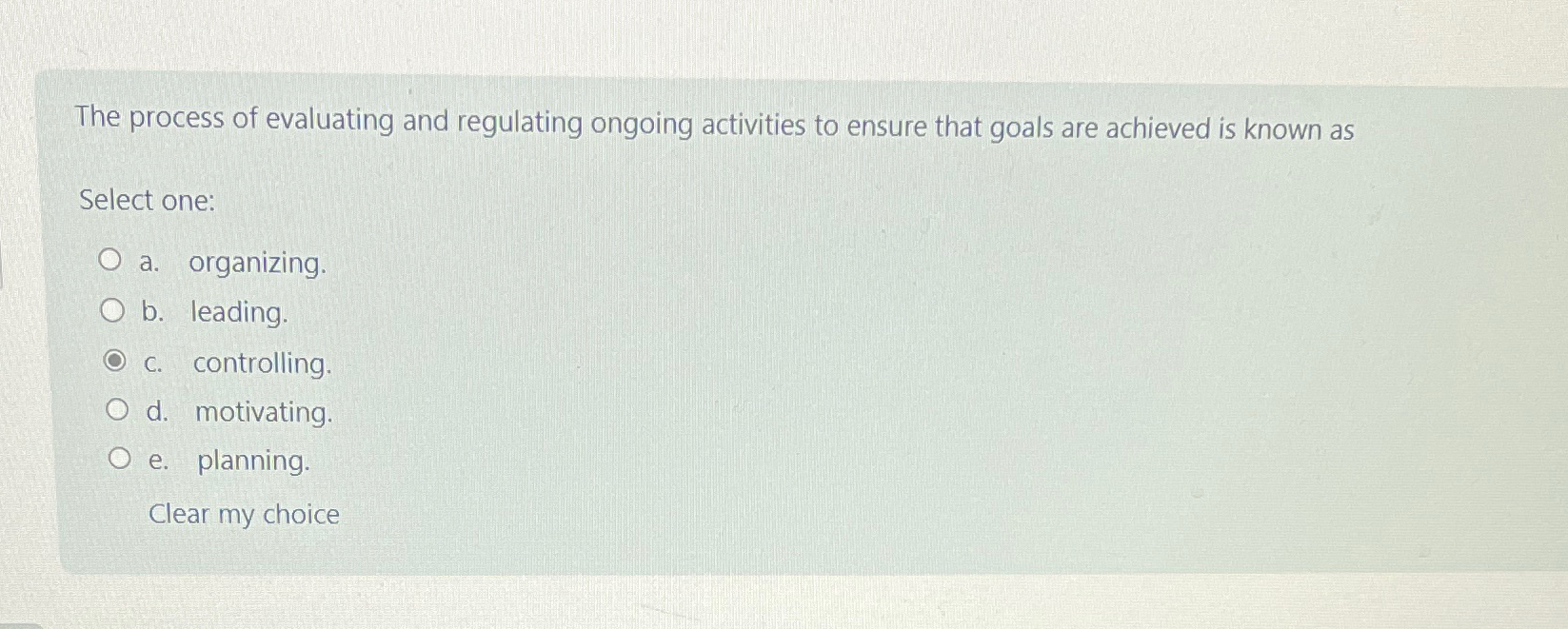  The process of evaluating and regulating ongoing activities to ensure that