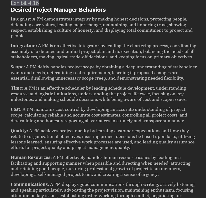  Describe, with examples, how a project manager on a project you