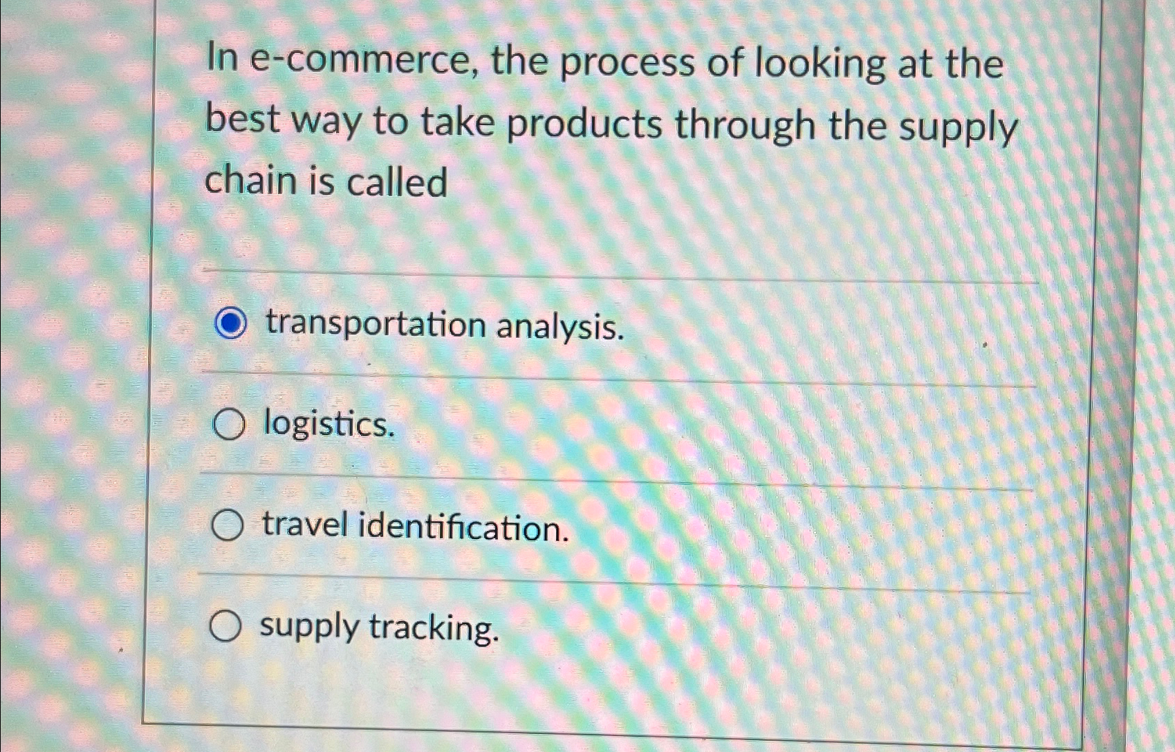  In e-commerce, the process of looking at the best way to