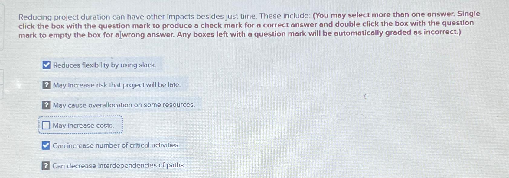  Reducing project duration can have other impacts besides just time. These
