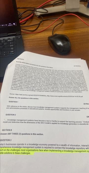  Answer AfL the querstans in eva section: QUESTION QUESTION 2 7.