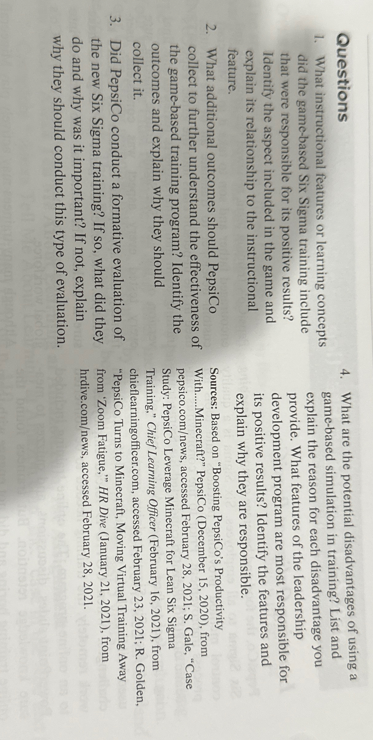  Questions What instructional features or learning concepts did the game-based Six