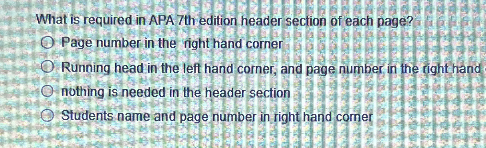  What is required in APA 7th edition header section of each