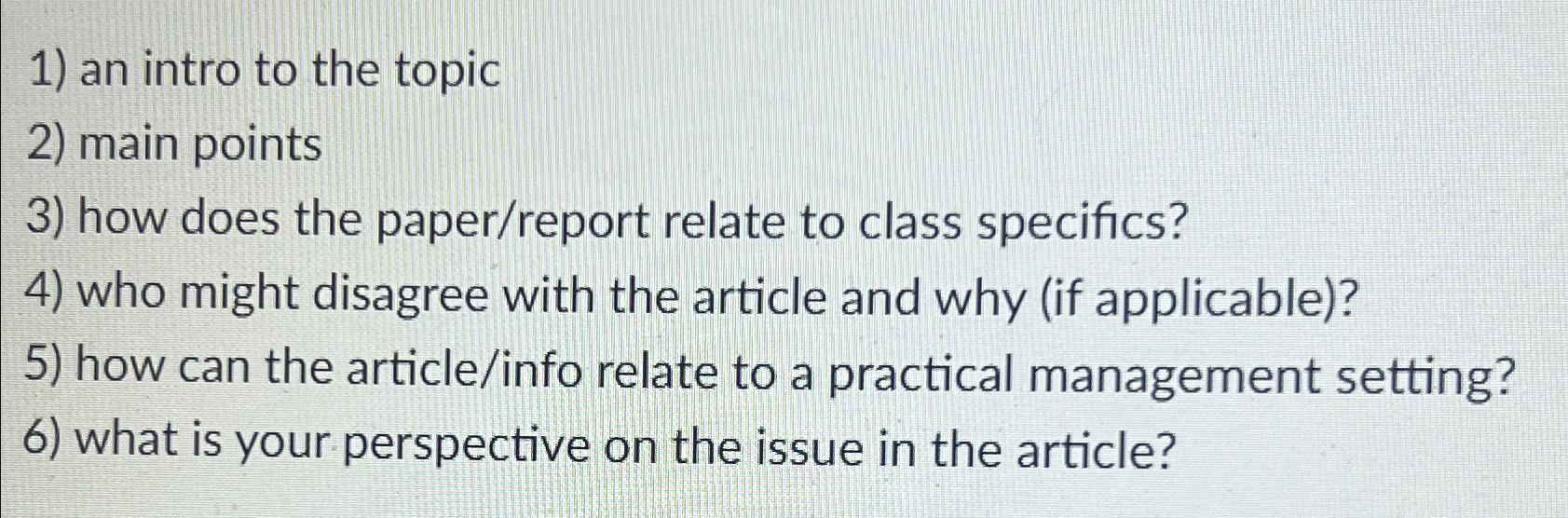  an intro to the topic main points how does the paper/report