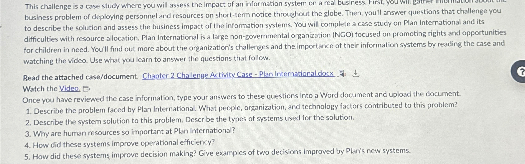  This challenge is a case study where you will assess the