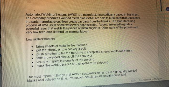  v Automated Welding Systems (AWS) is a manufacturing coripany based in