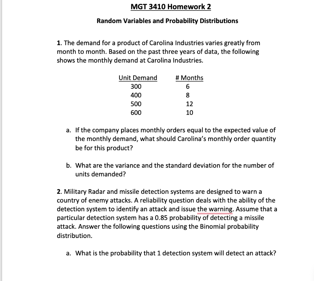  Random Variables and Probability Distributions 1. The demand for a product