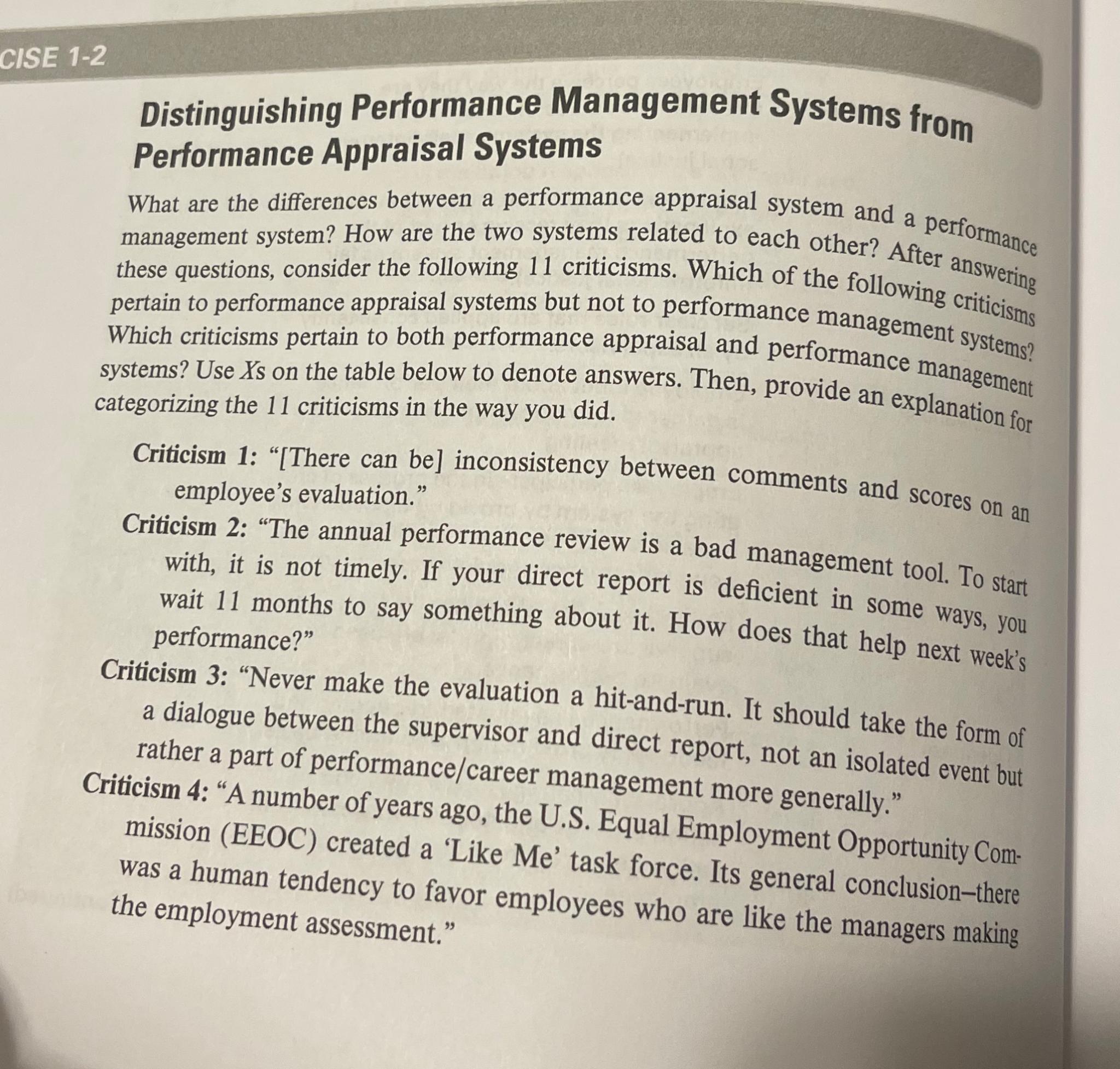  CISE 1-2 Distinguishing Performance Management Systems from Performance Appraisal Systems What