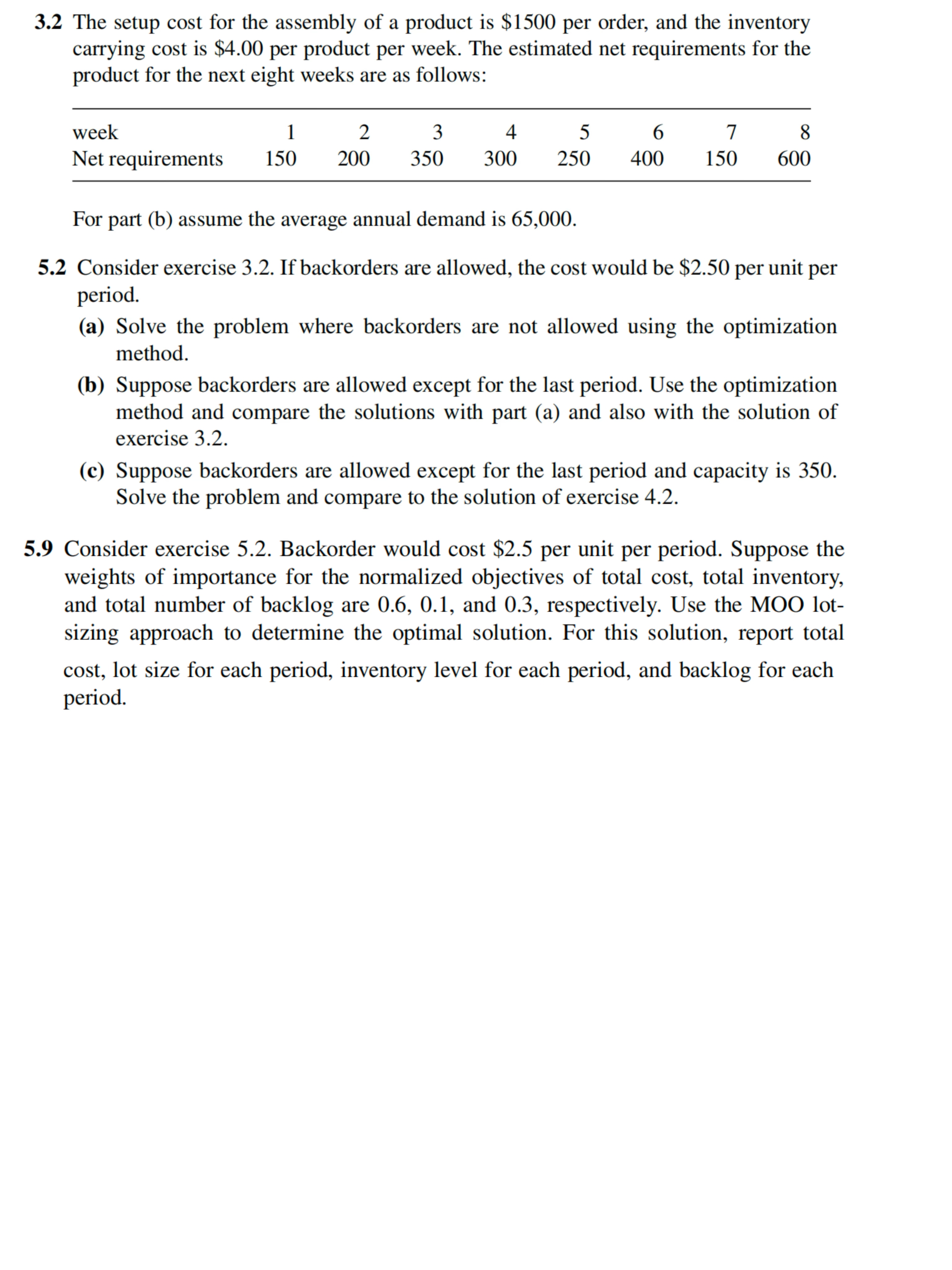  3.2 The setup cost for the assembly of a product is