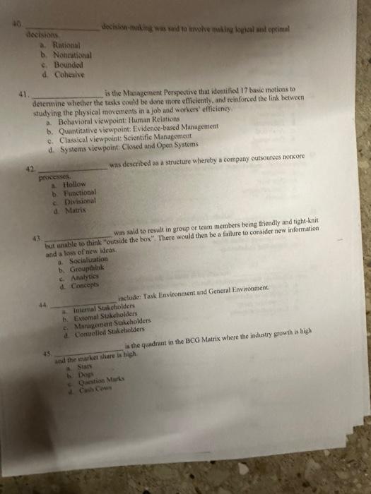  please solve all as. Aecisions a. Rational b. Nonnstional c. Boundod