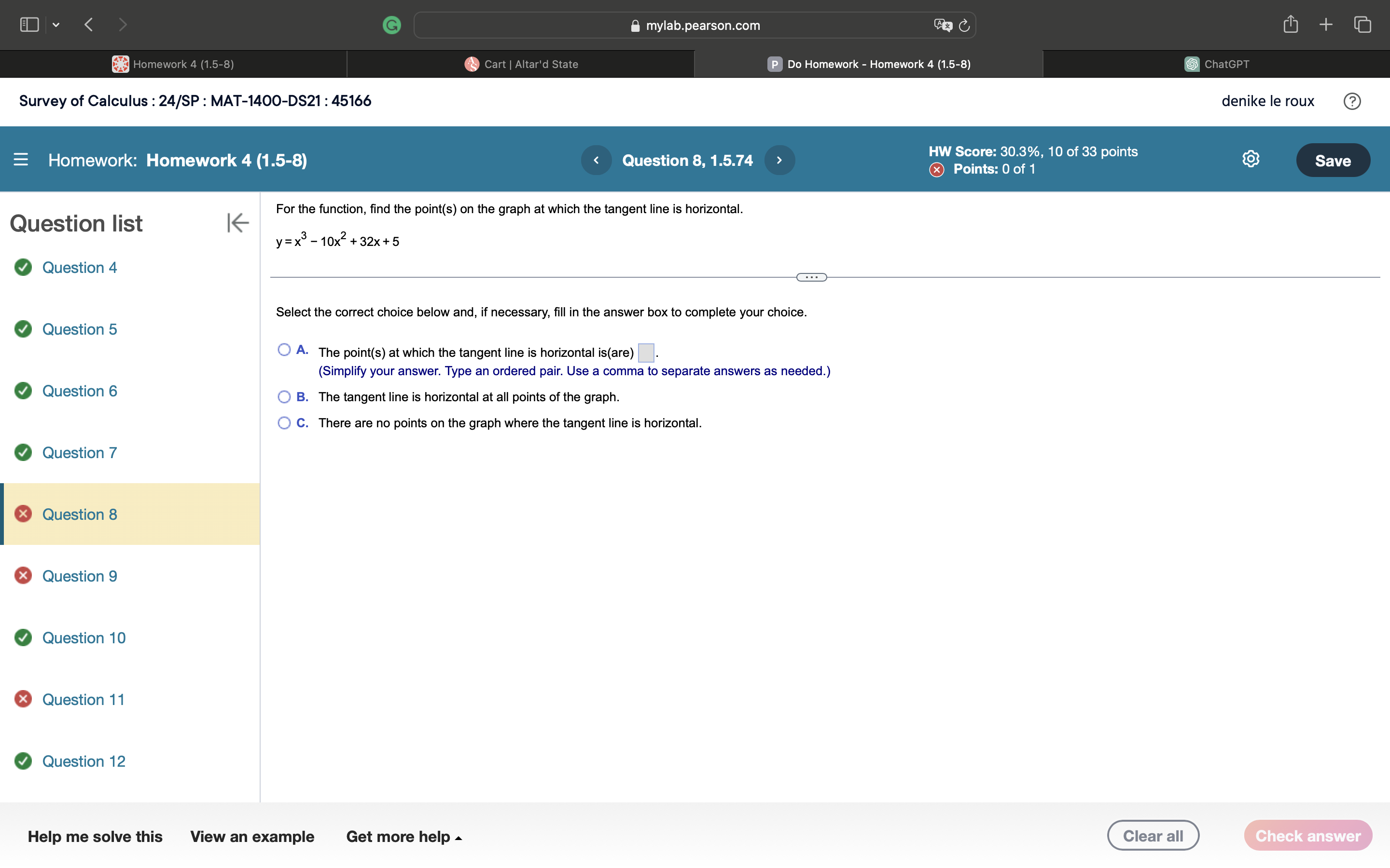 @ mylab.pearson.com X P' Do Homework - Homework 4 (1.5-8) Survey