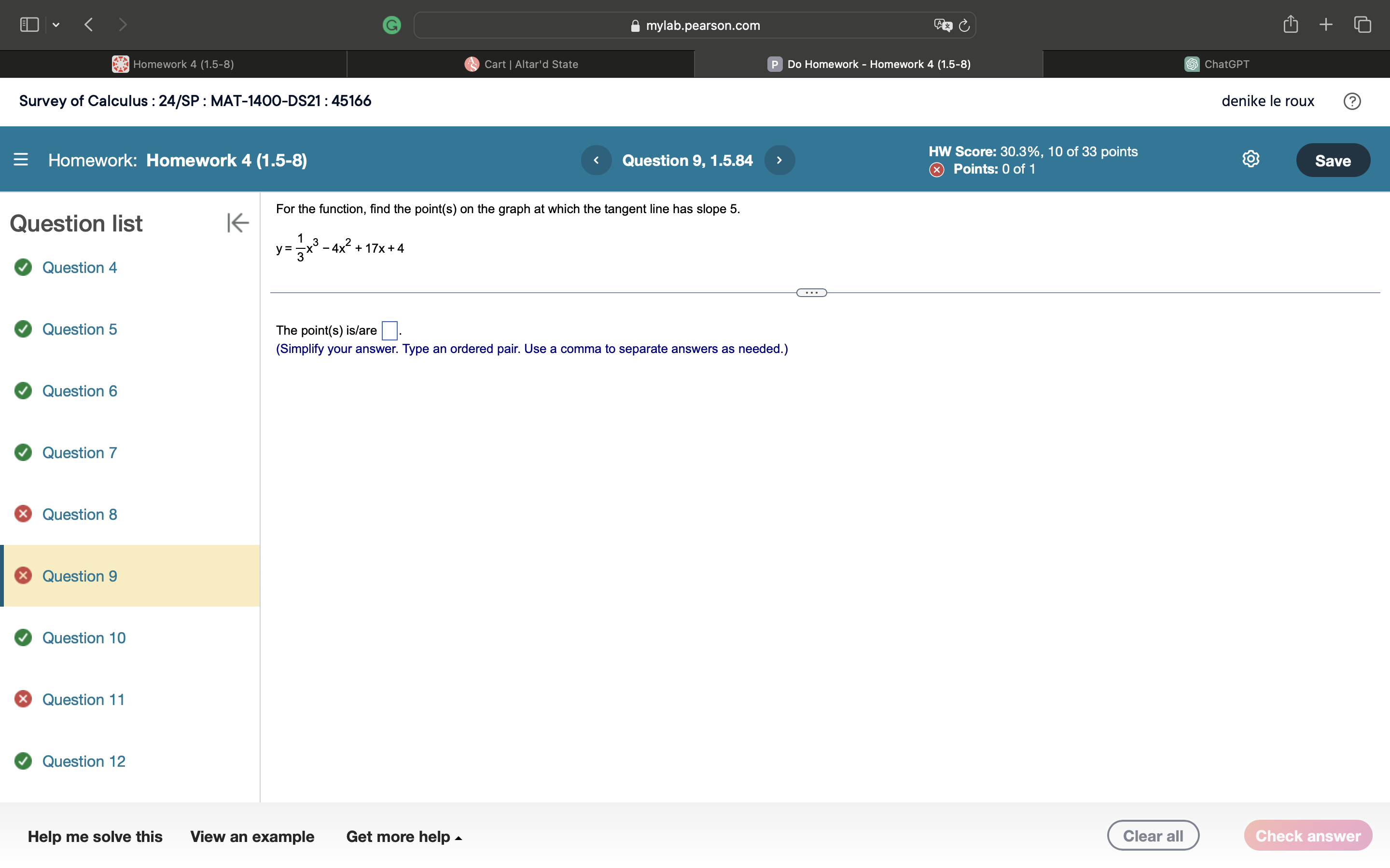 of Calculus : 24/SP : MAT-1400-DS21: 45166 = Homework: Homework 4 (1.5-8)