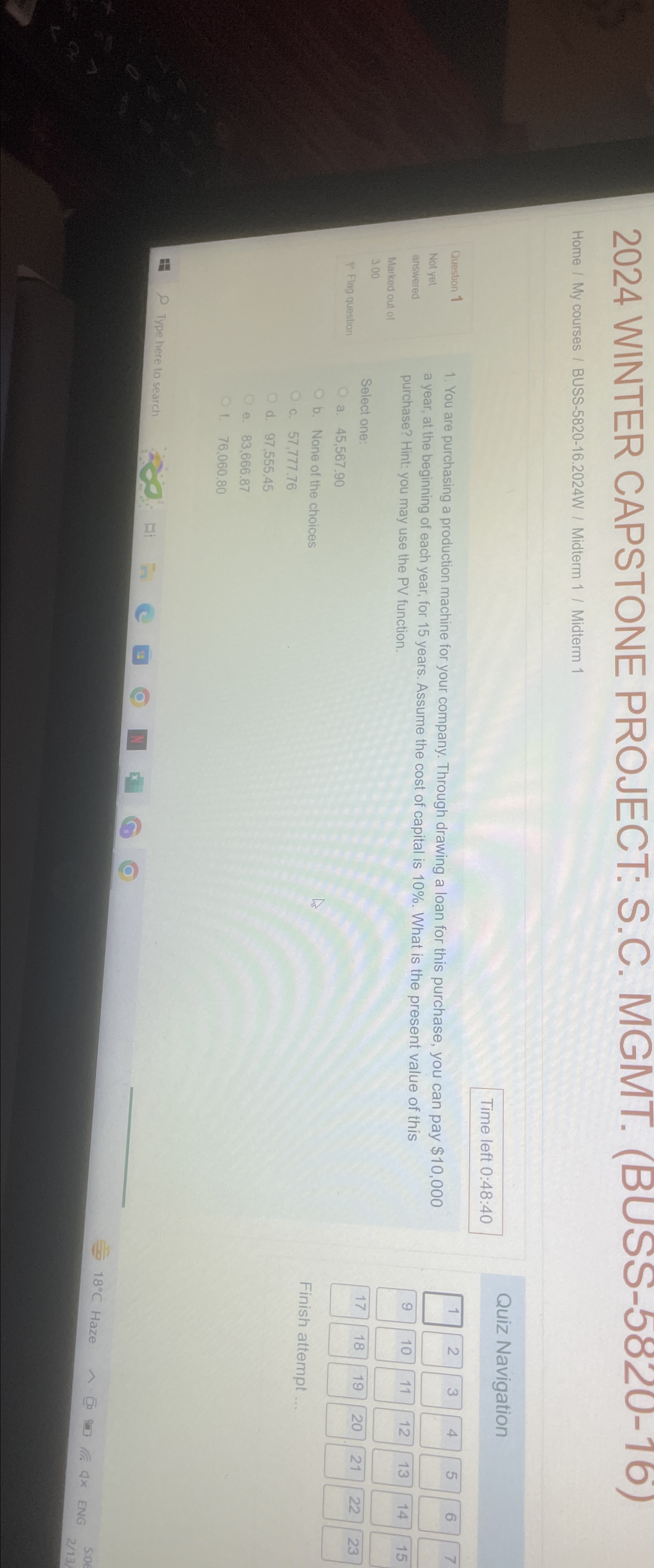  2024 WINTER CAPSTONE PROJECT: S.C. MGMT. Time left 0:48:40 You are