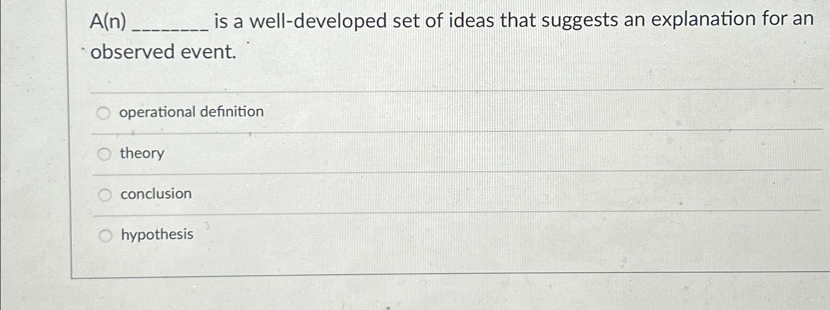  A(n) is a well-developed set of ideas that suggests an explanation