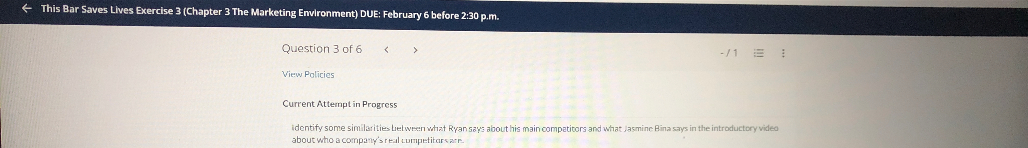  This Bar Saves Lives Exercise 3(Chapter 3 The Marketing Environment) DUE: