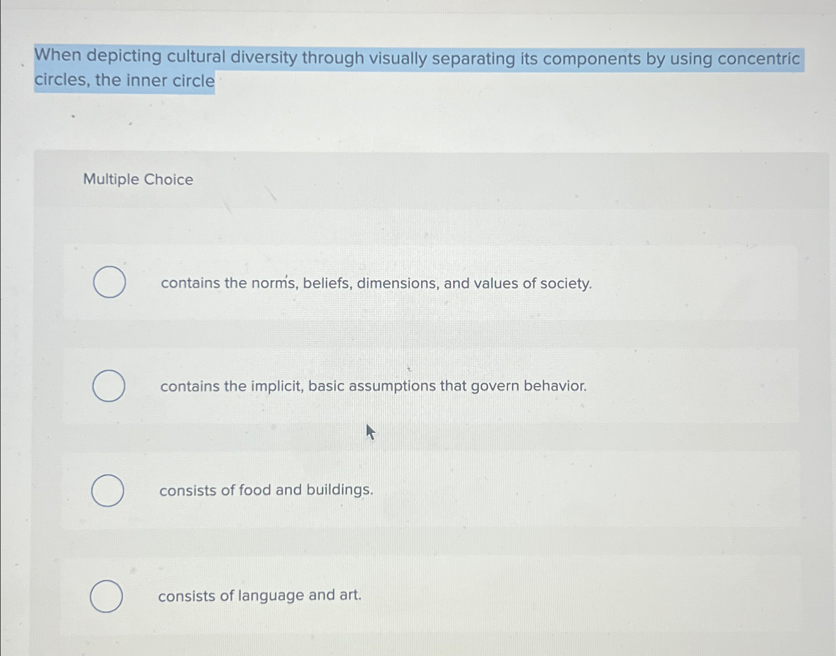 When depicting cultural diversity through visually separating its components by using