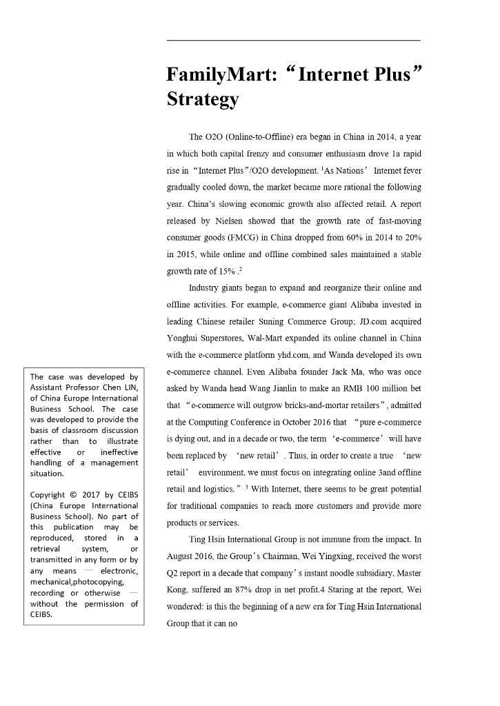 According to the article "FamilyMart:Internet Plus Strategy" provided below, please answer the