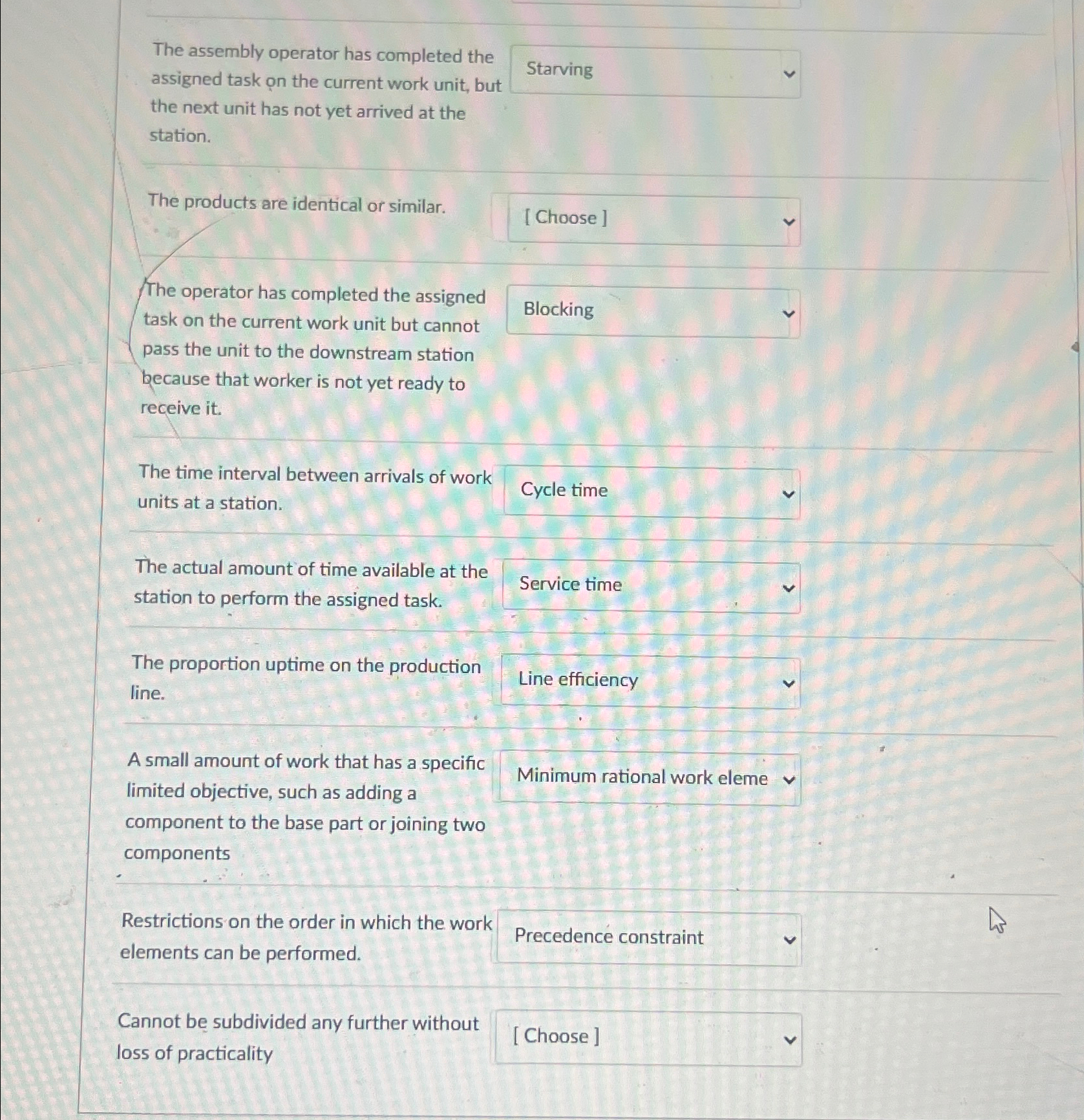  The assembly operator has completed the assigned task on the current
