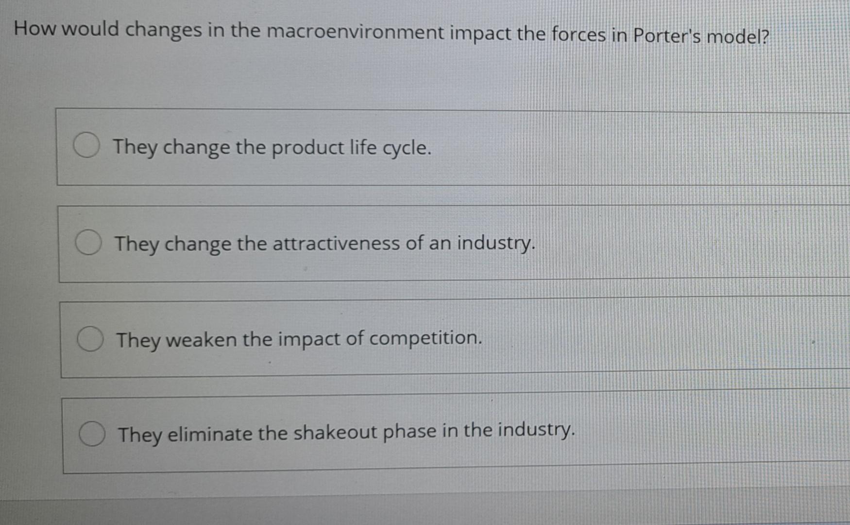  How would changes in the macroenvironment impact the forces in Porter's