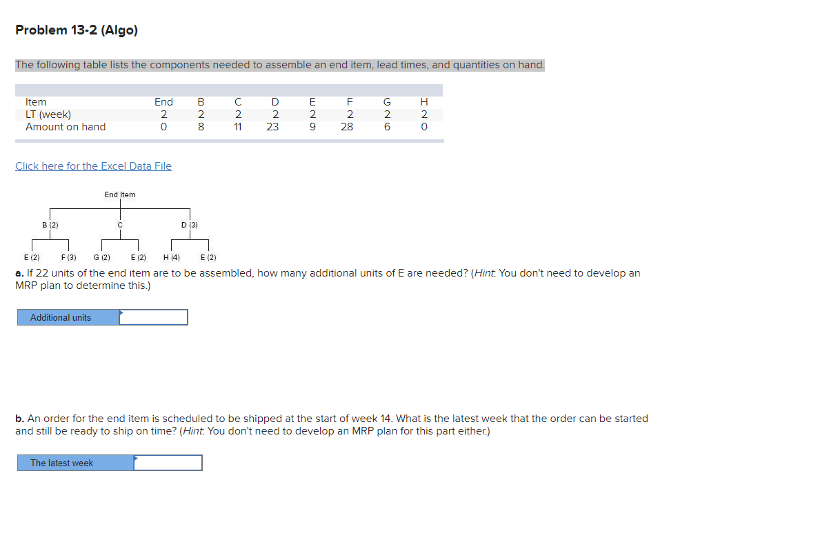 Click here for the Excel Data File a. If 22 units