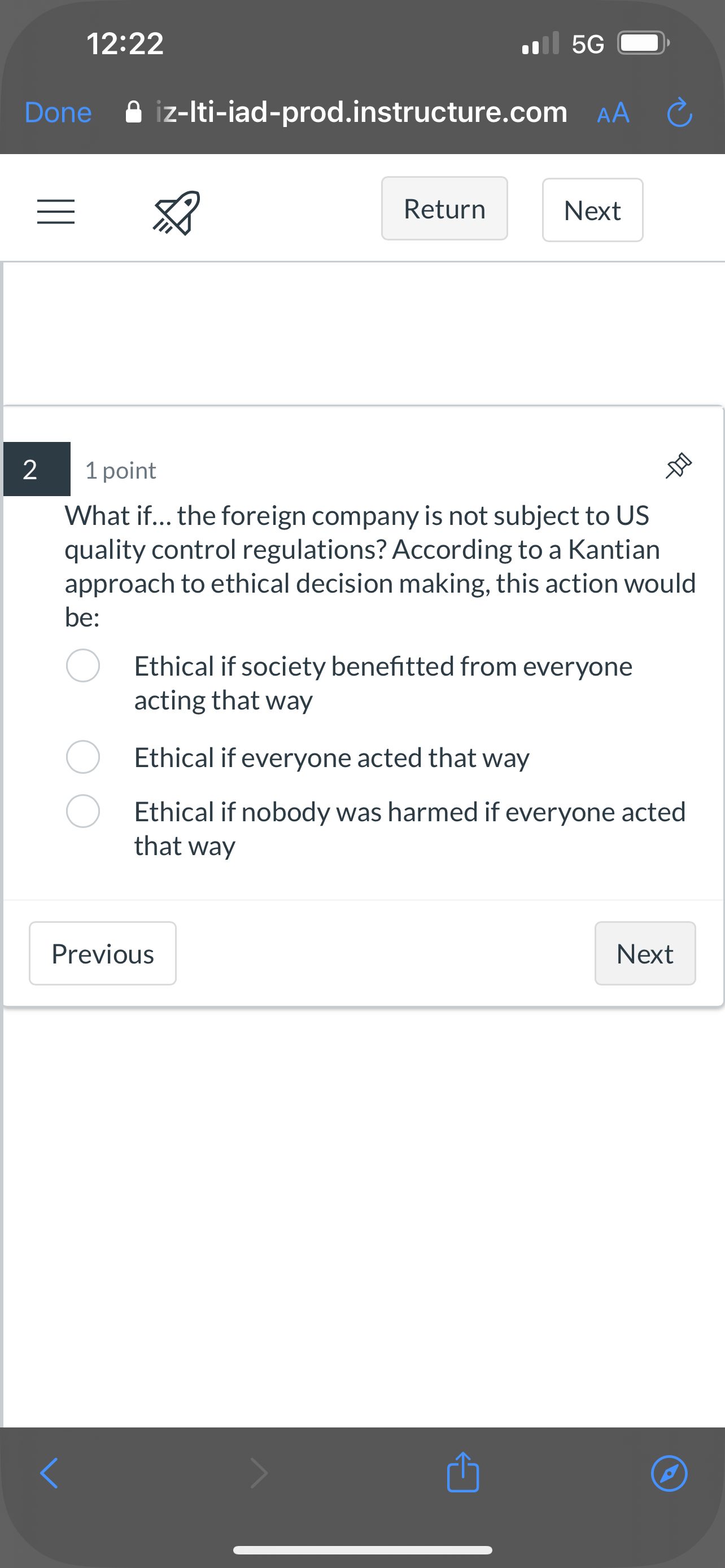  12:22 5G Done iz-Iti-iad-prod.instructure.com AA )=( Next 2 1 point What
