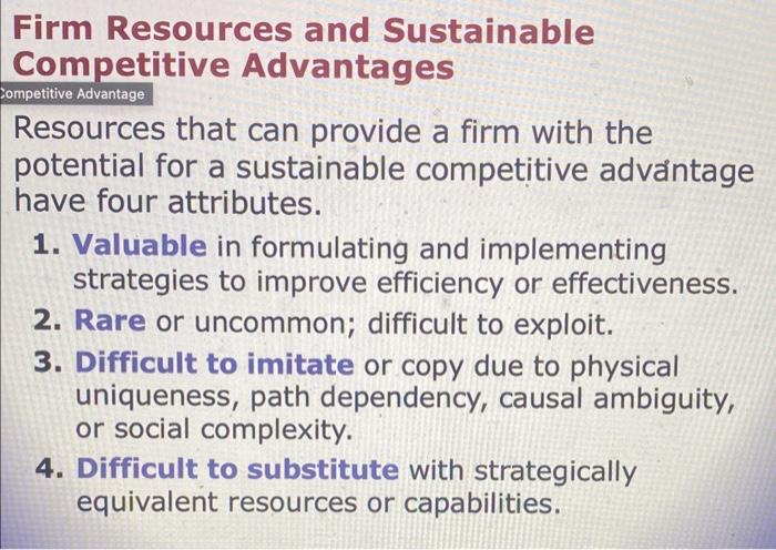 intangible resources, and two organizational capabilities for each of the following firms