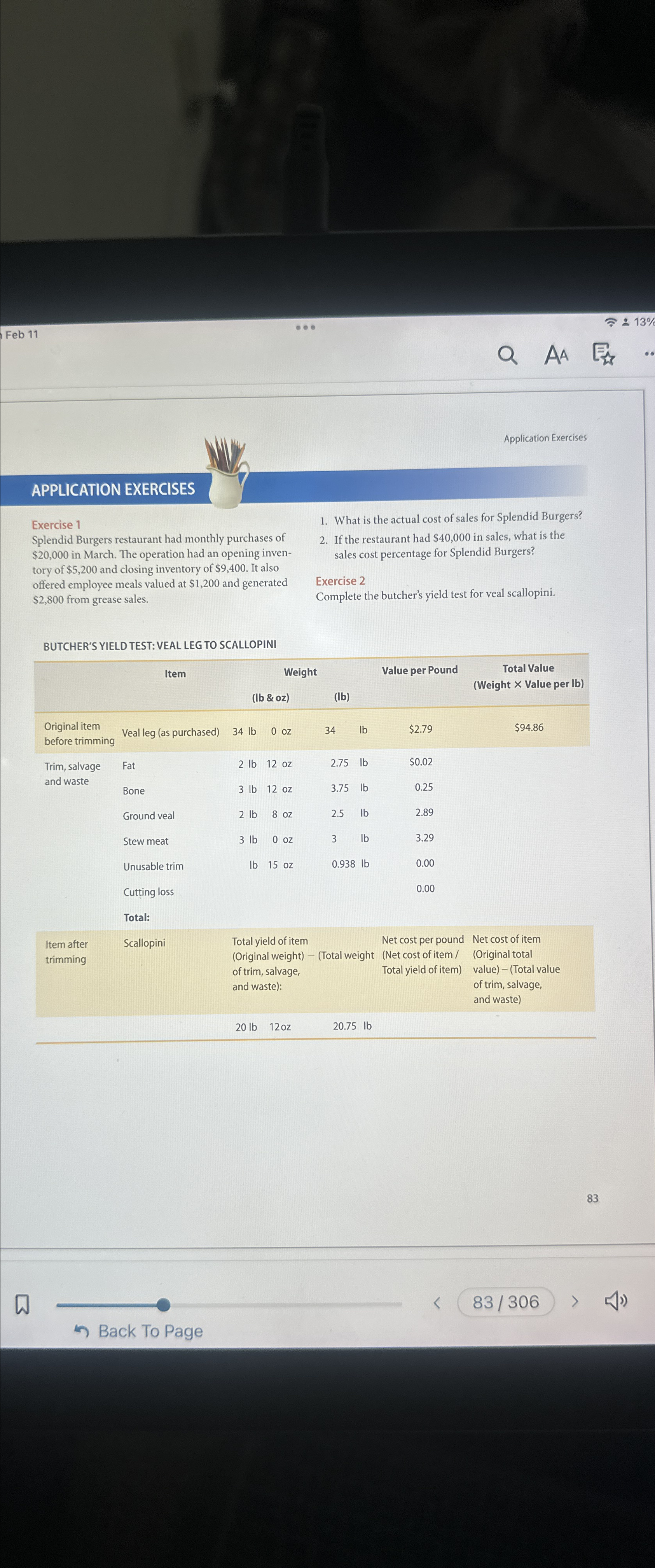  Feb 11 AA APPLICATION EXERCISES Exercise 1 Splendid Burgers restaurant had