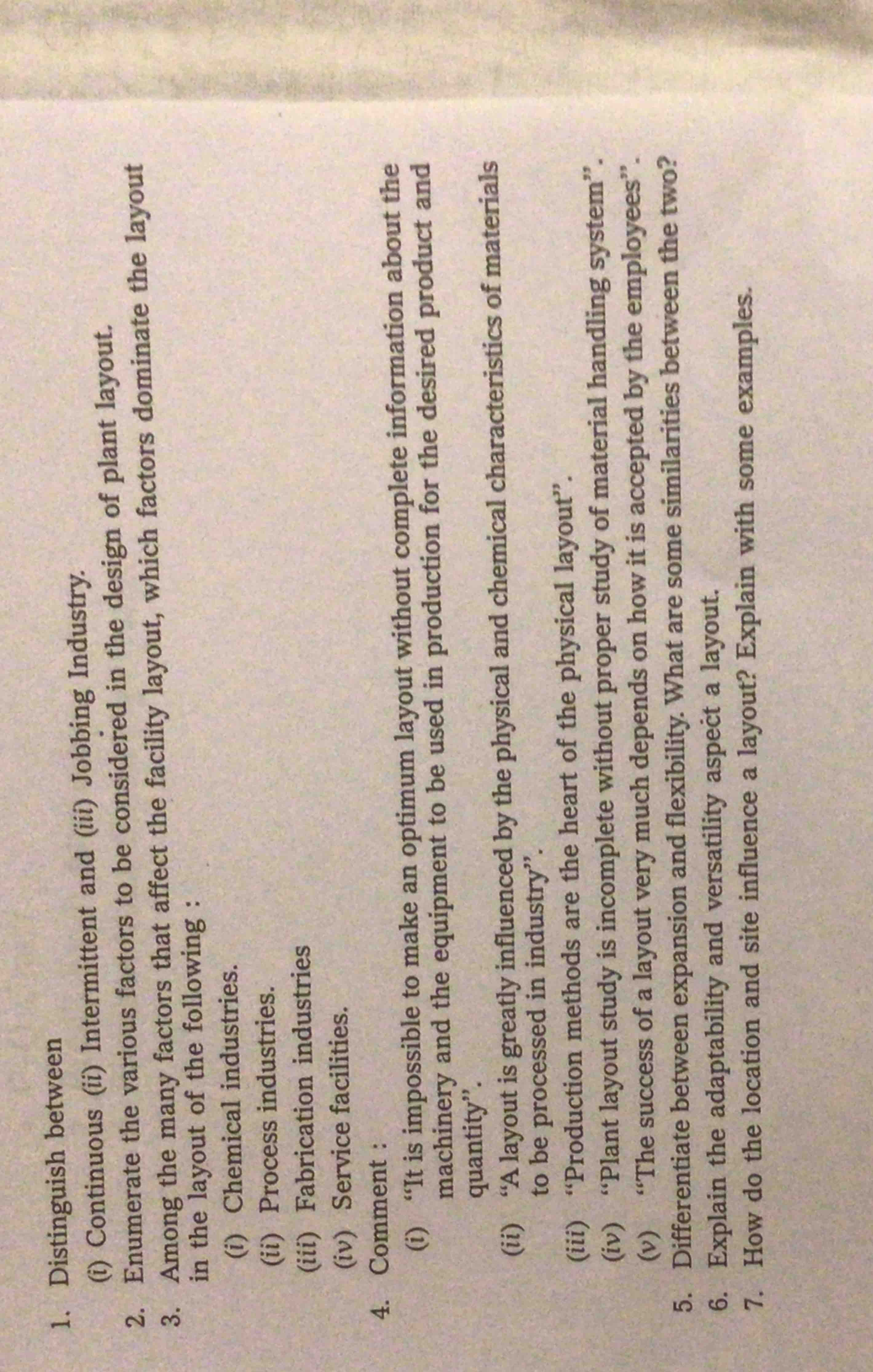  Distinguish between (i) Continuous (ii) Intermittent and (iii) Jobbing Industry. Enumerate