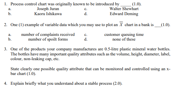  Process control chart was originally known to be introduced by a.