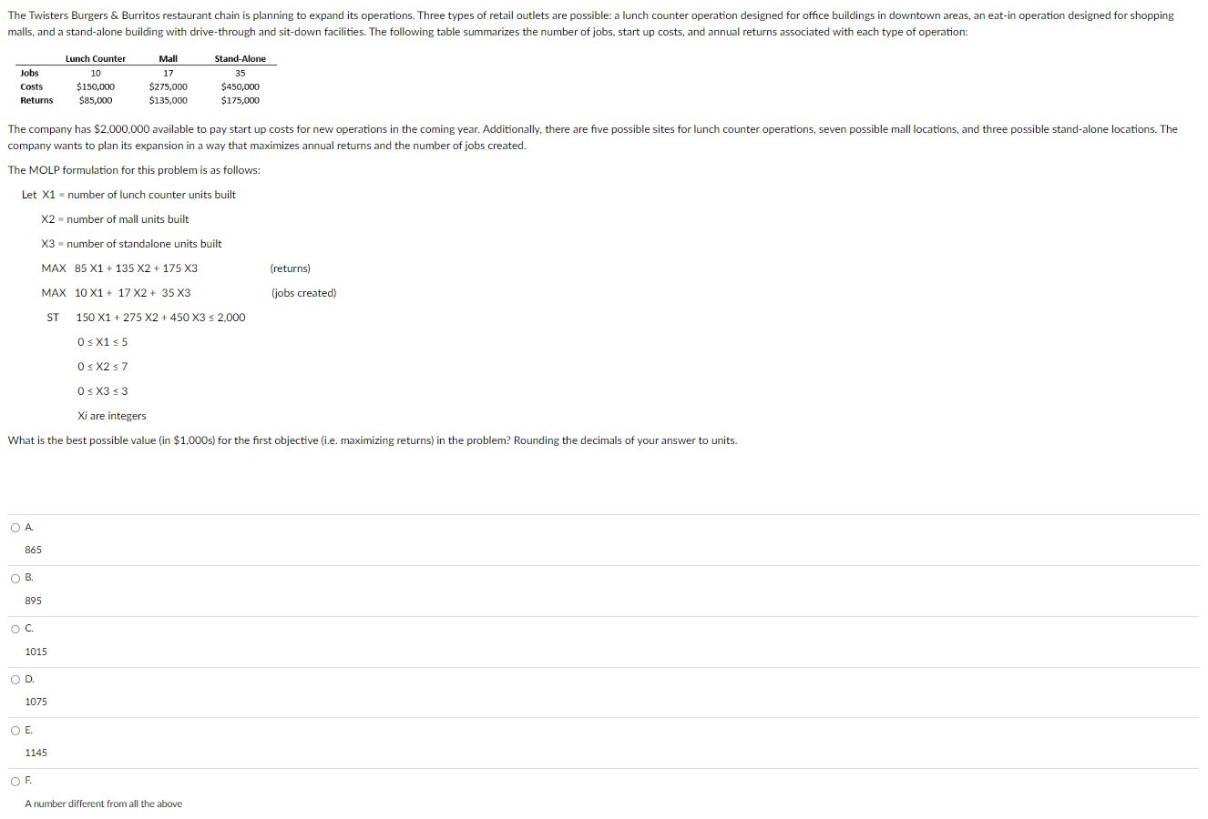  malls, and a stand-alone building with drive-through and sit-down facilities. The