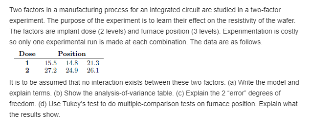 Thanks for your help NEED TO SOLVE STEP WISE Two factors