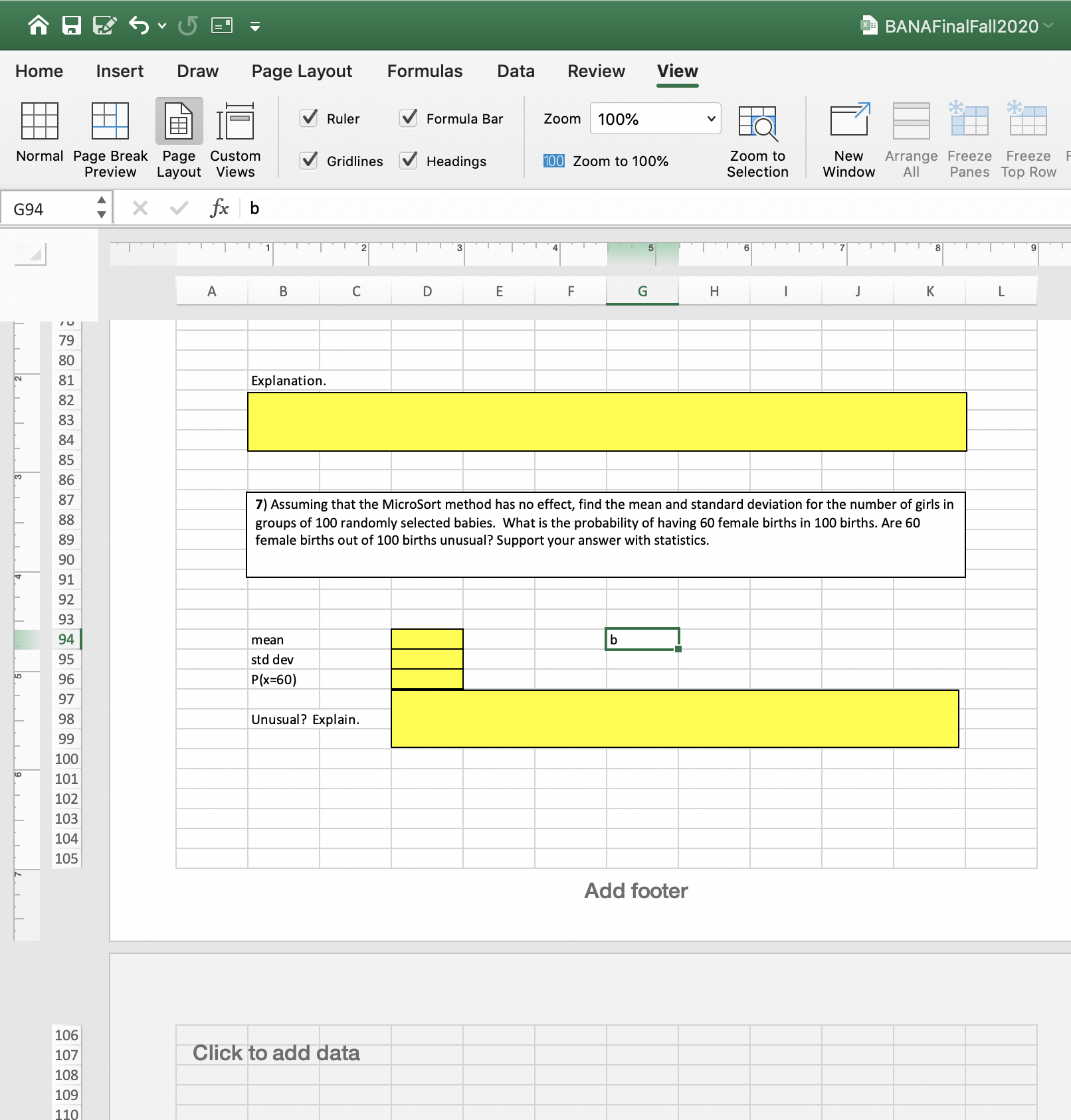 to show my work on work on excel example. ( for stdv,