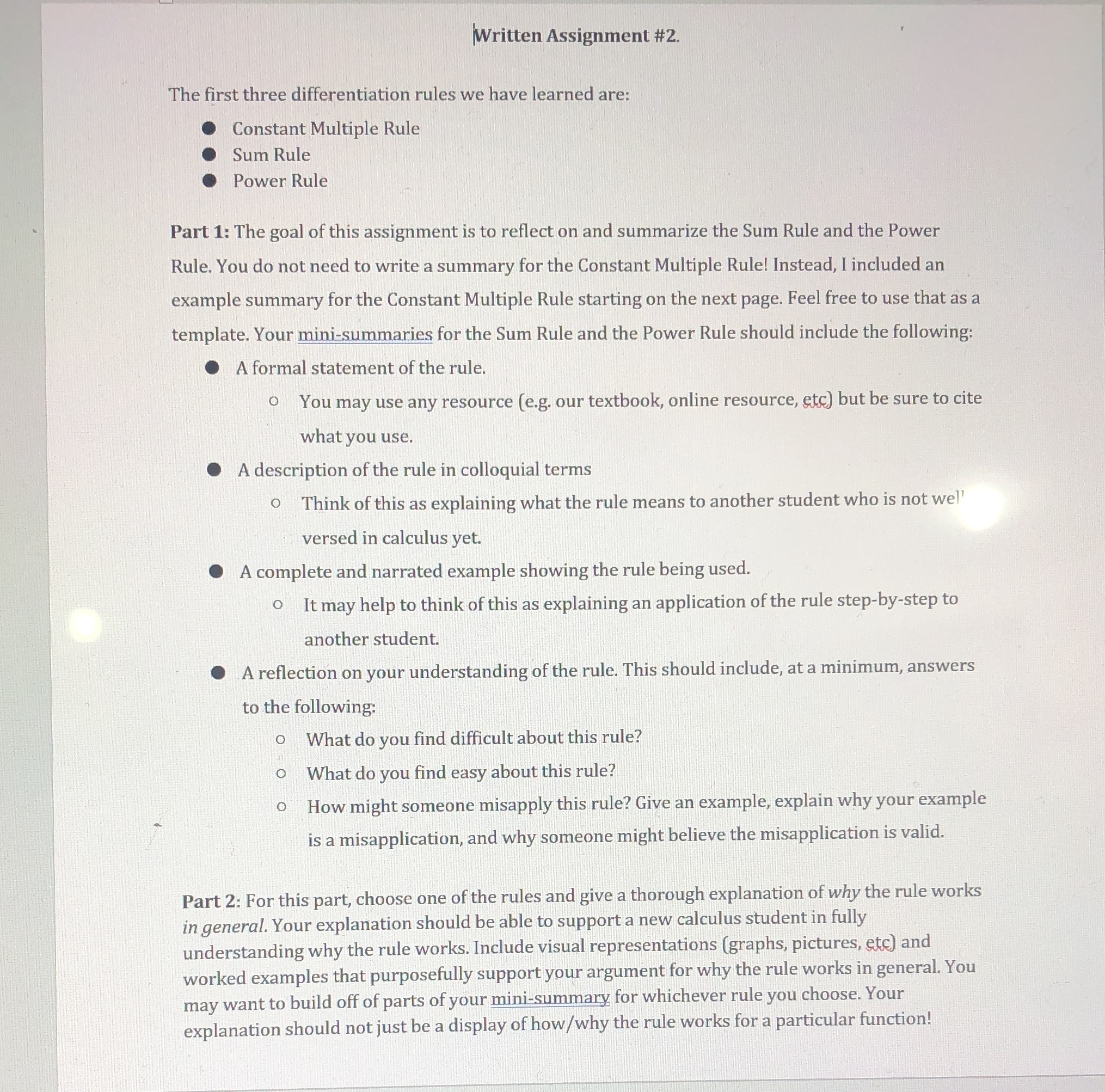 Written Assignment #2. The first three differentiation rules we have learned