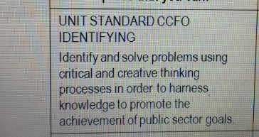  UNIT STANDARD CCFO IDENTIFYING Identify and solve problems using critical and