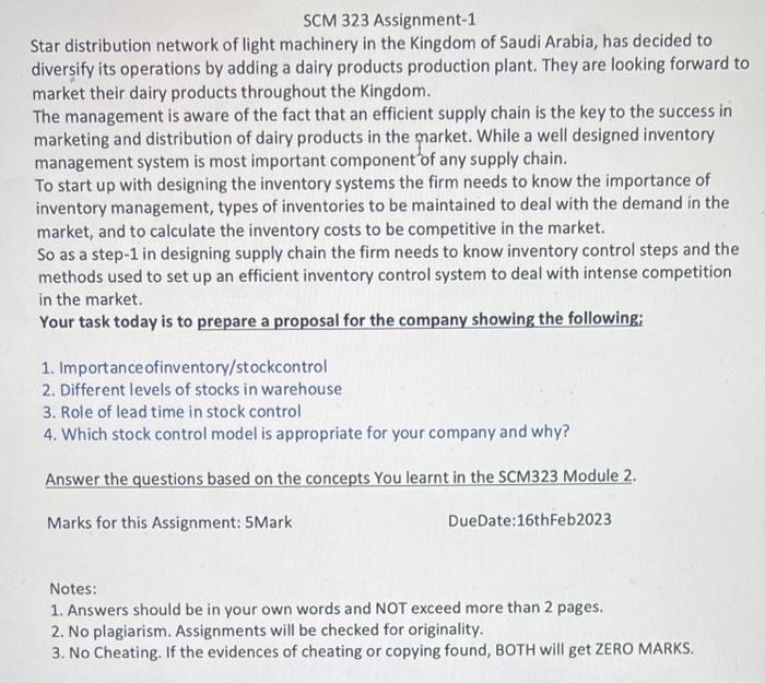 This already in chegg but I need a new answer SCM 323