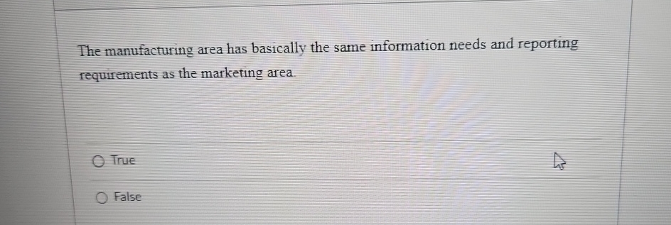  The manufacturing area has basically the same information needs and reporting
