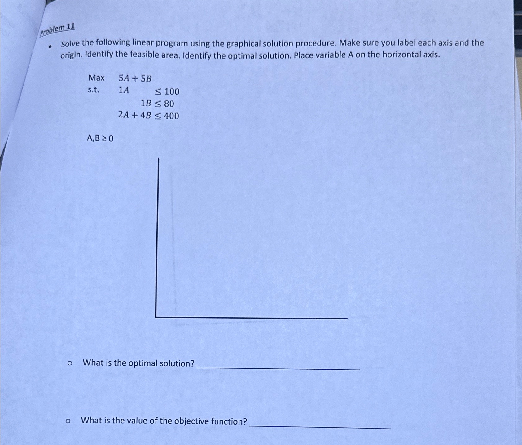  problem 11 Solve the following linear program using the graphical solution