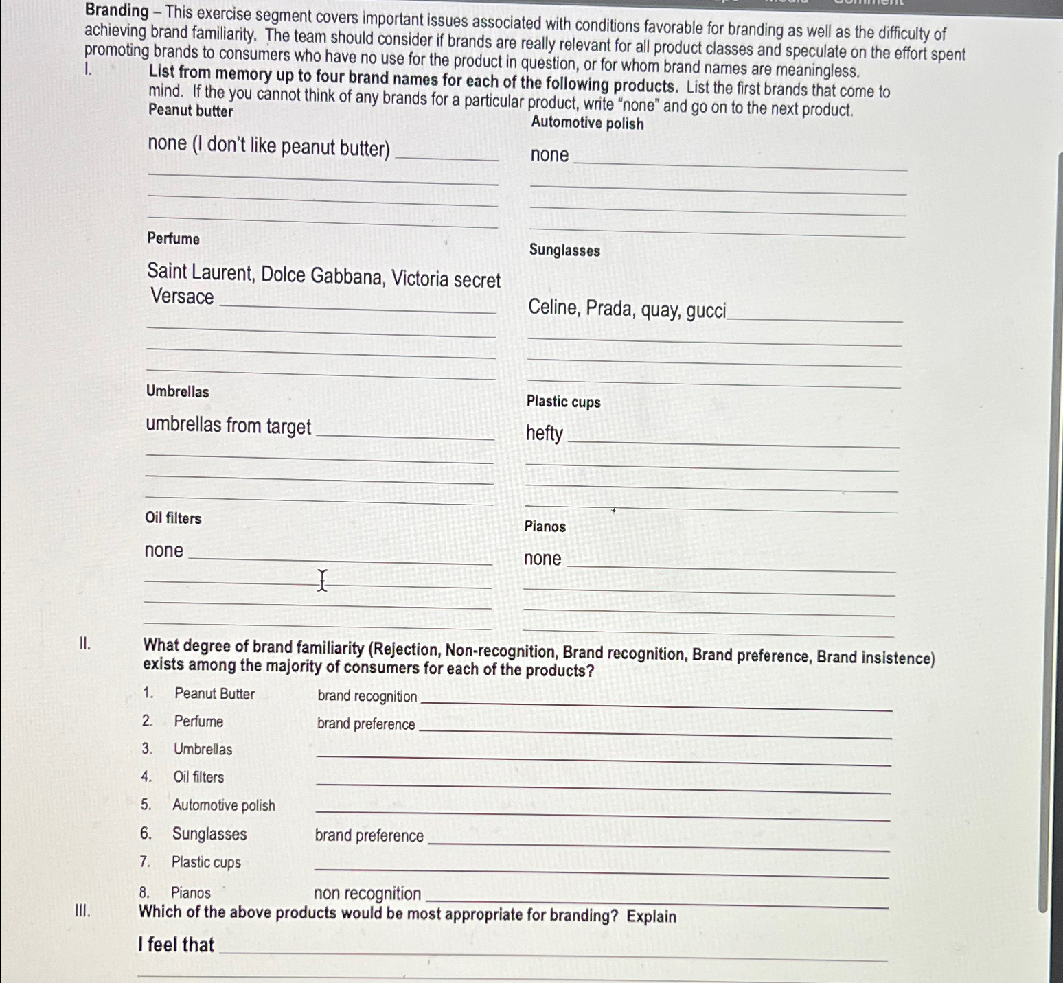  Branding - This exercise segment covers important issues associated with conditions