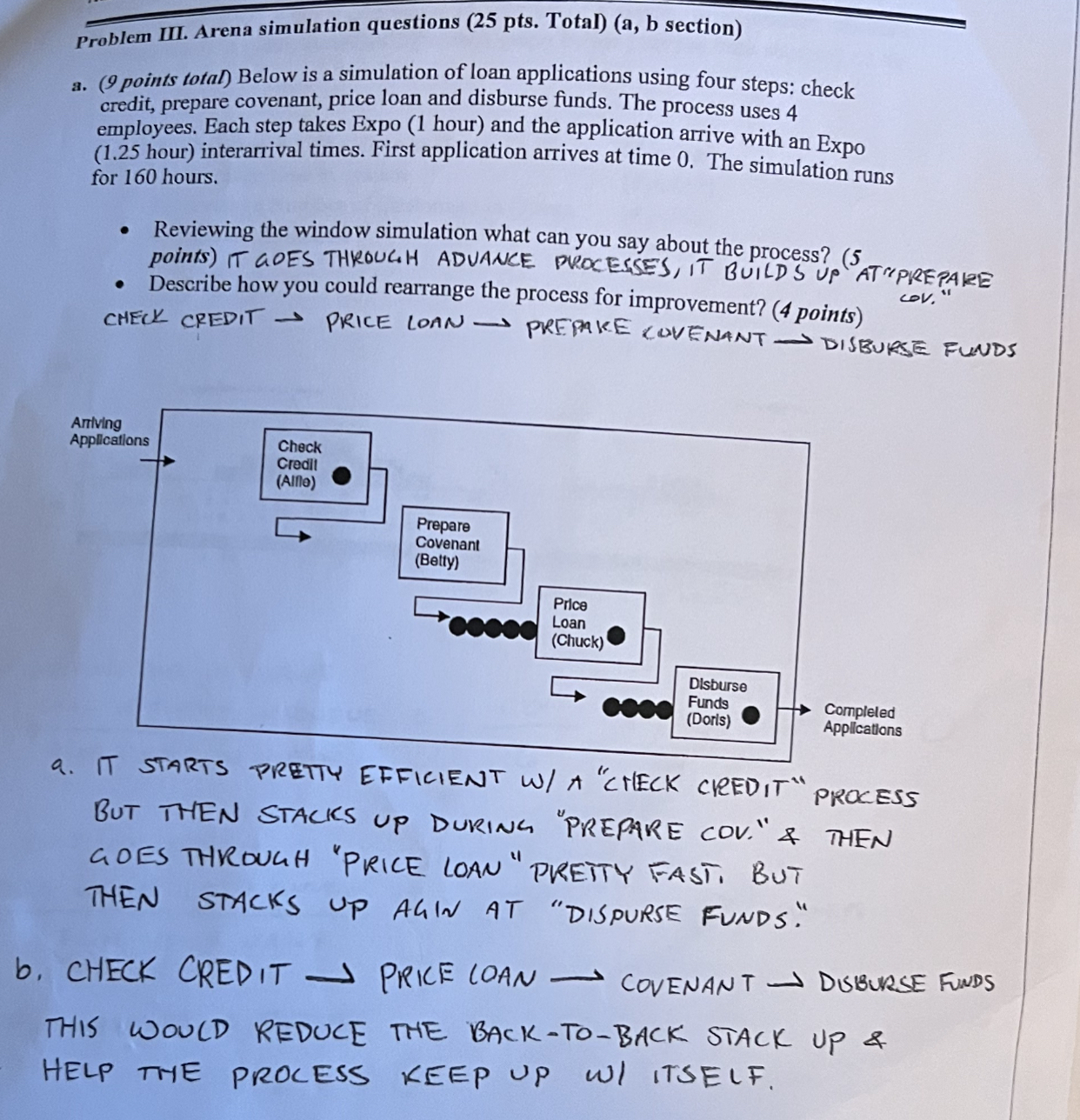  Problem III. Arena simulation questions (25 pts. Total)(a, b section) a.(9